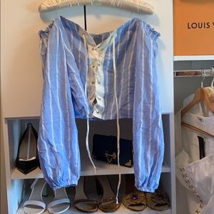 BRAND NEW Fashion Nova Lace Up Baby Blue Crop Top